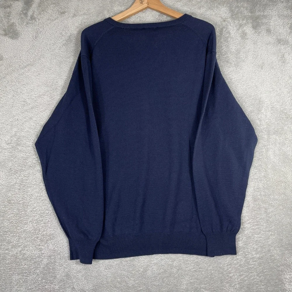 Jos A Bank Sweater Mens XL Blue Argyle Merino Wool V Neck Preppy Academic